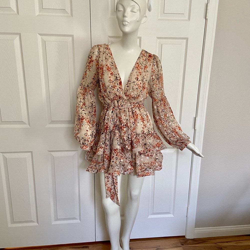 Luxxel Floral Print Long Sleeve Dress Size Large